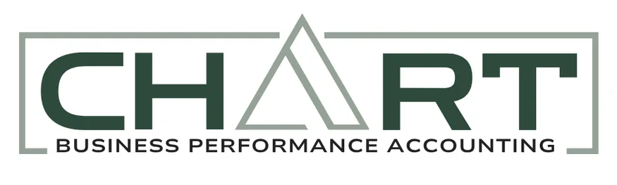 CHART Business Performance Accounting logo with triangular symbol and gray border frame.