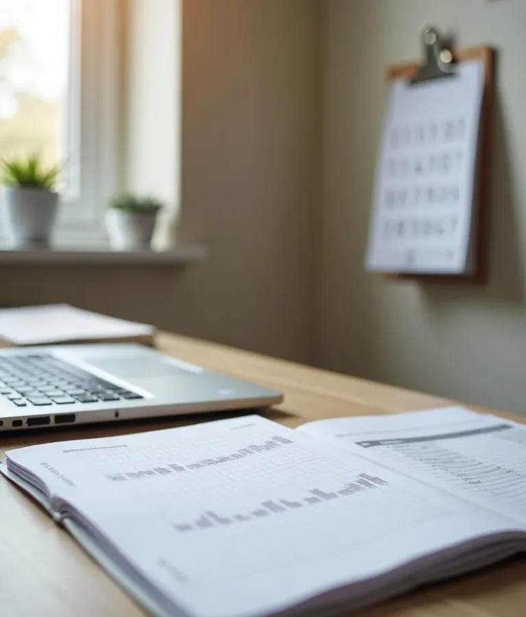 Professional accounting workspace representing monthly bookkeeping