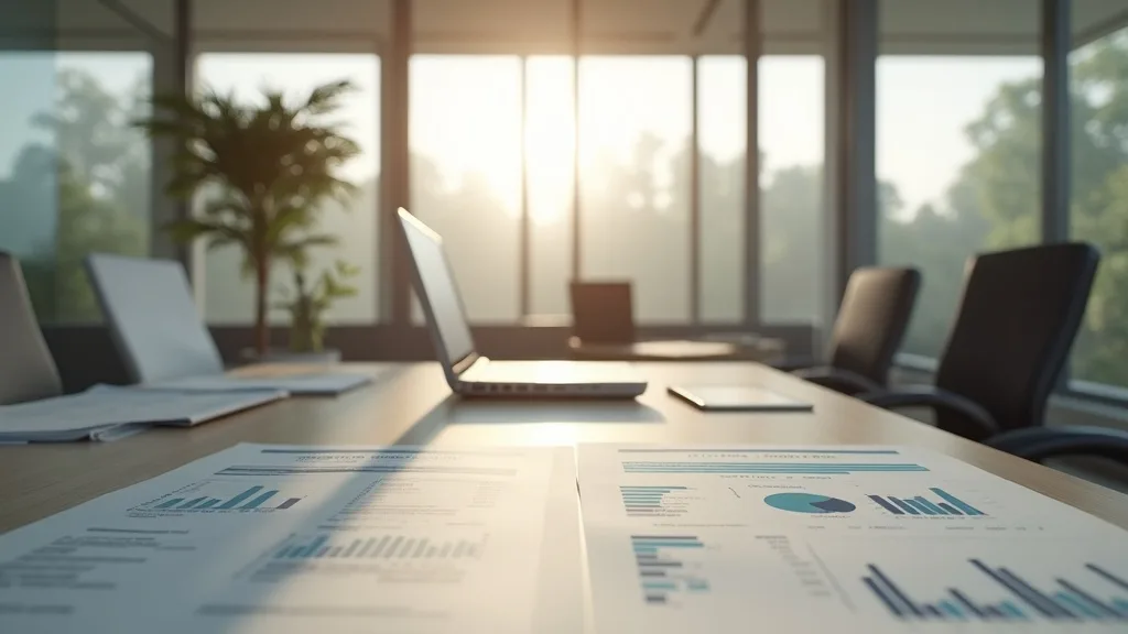 Modern accounting office with financial charts and reports on a conference table